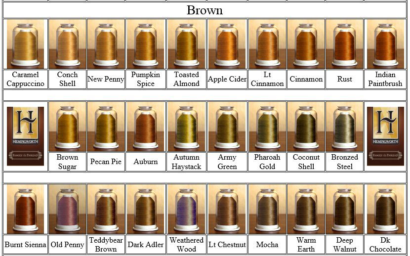 Hemingworth Embroidery Thread Brown Color Family