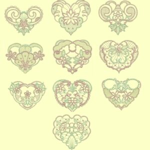 Candlewick & Satin Hearts-10 Heirloom Designs in 4 sizes