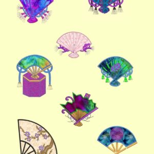 Asian Applique Fans design collection for machine embroidery