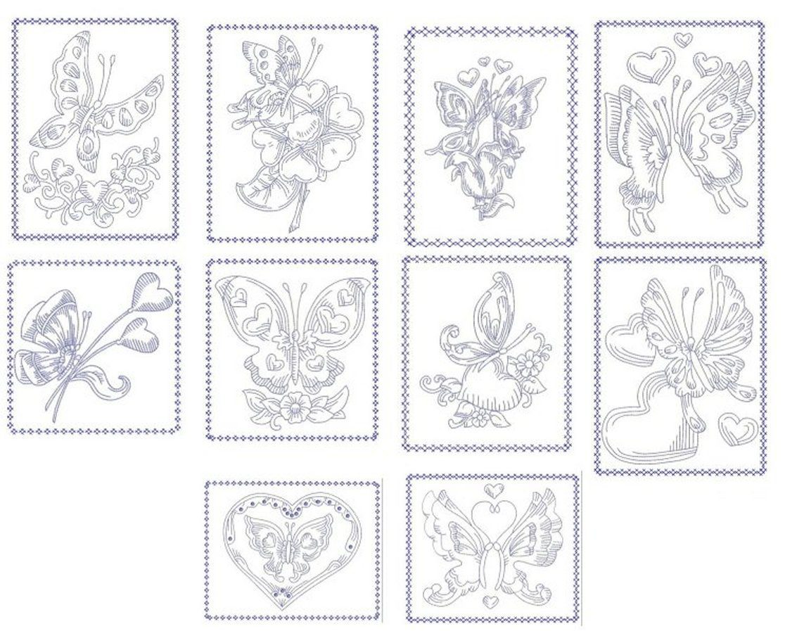 Hearts & Butterflies Redwork design collection.