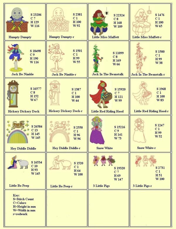 Nursery Rhymes Design Info Sheet
