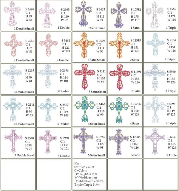 Satin Crosses Singles, design specs, page 1